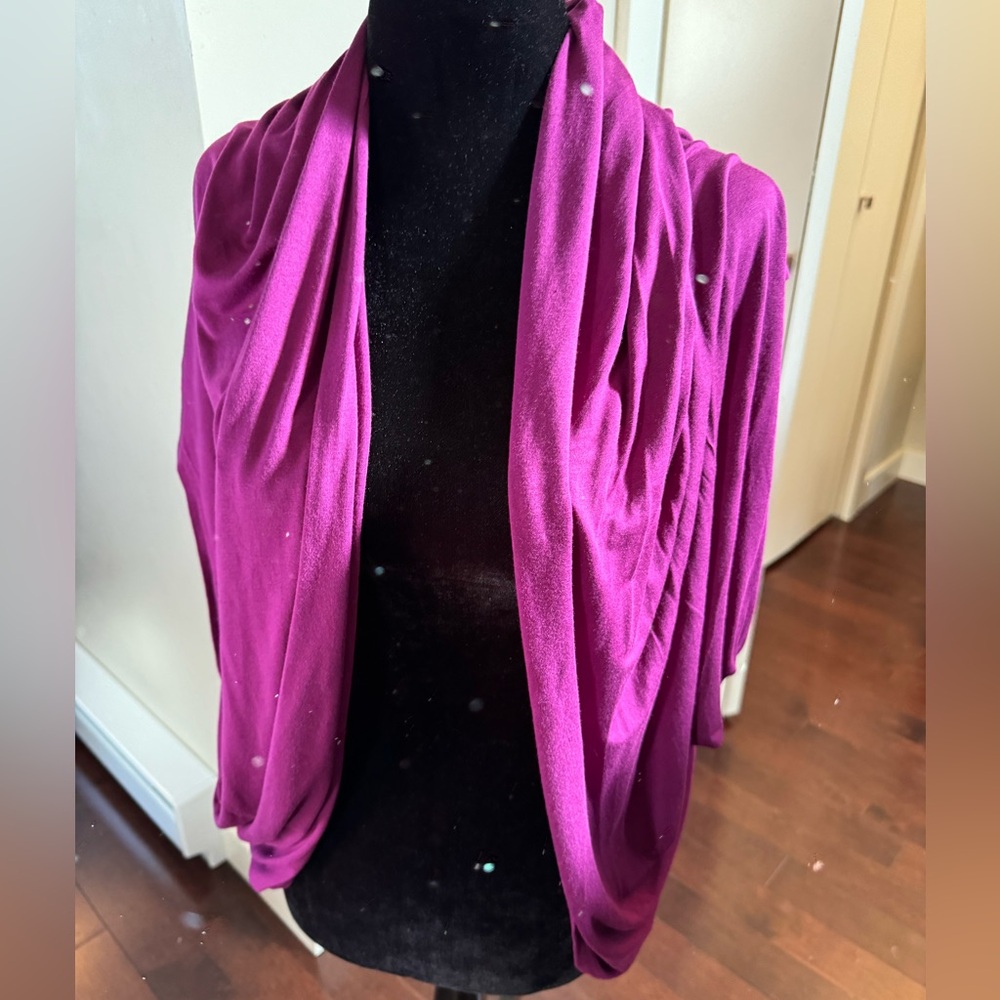 Pennington’s 1x purple bolero shrug. Perfect for fall.